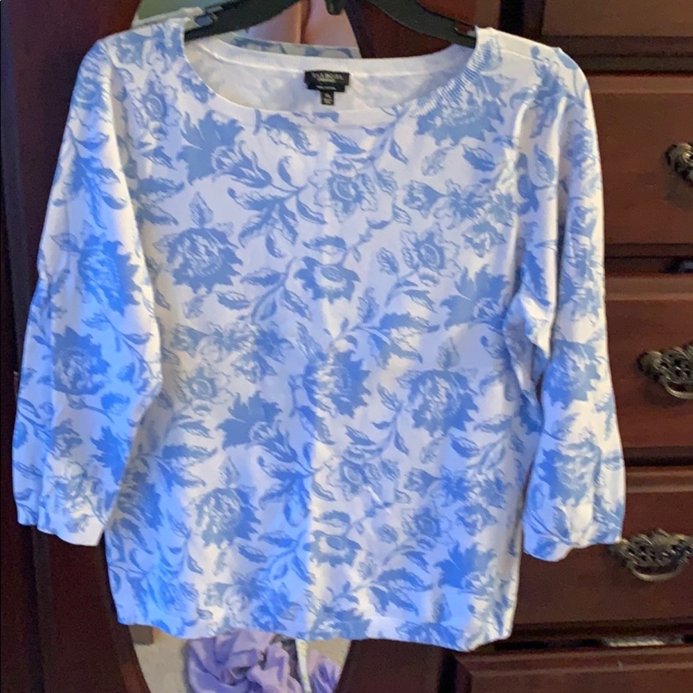 Talbots periwinkle and white sweater